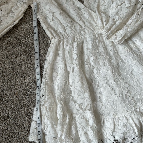 White Mini Dress with Long Bishop Sleeves and V-Neck - Picture 7 of 10